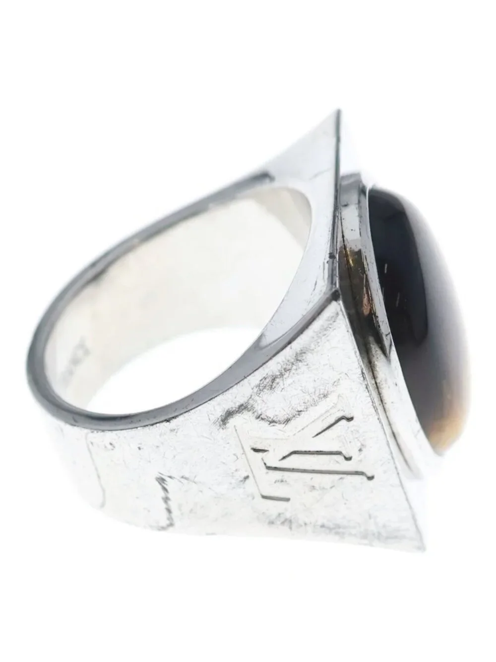 Louis Vuitton Tiger Eye Stone Chevalier Signet Ring Silver